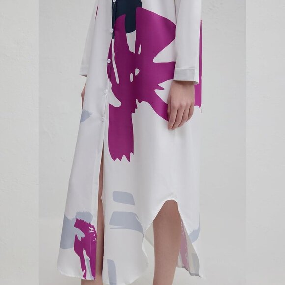 Long Sleeve Maxi Shirt Dress Polyester Casual Vacation Office Wear - Picture 8 of 8